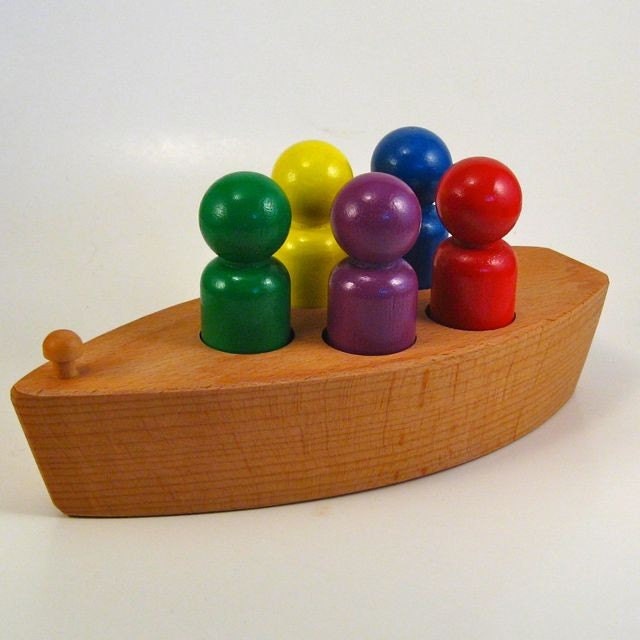 Wooden Toy Boat - With Wooden Toy Rainbow Peg People