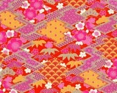 Gold  Pink Red Orange  Floral Japanese Yuzen Chiyogami Washi Paper Sheet 23 x 15 cm (9 x 6 inches)