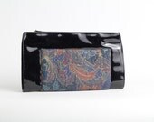 Vintage Oversized Patent Clutch Bag / Vtg 80s Tapestry Patent Purse
