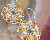 SALE  Chainmaille Parallel Weave Earrings with Swarvoski Topaz Crystals