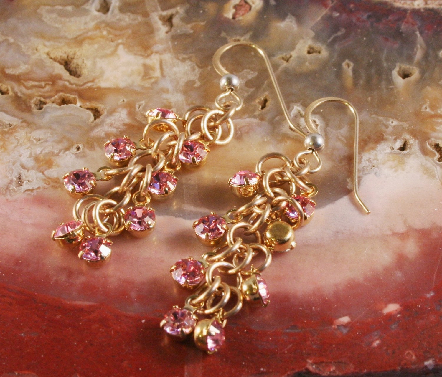 Chainmaille Gold Filled Earrings with Swarvoski Drops