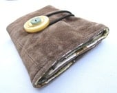 Suede wallet with large yellow button