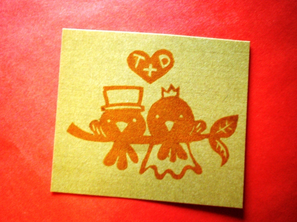 Two Love Birds for Wedding  - hand carved rubber stamp