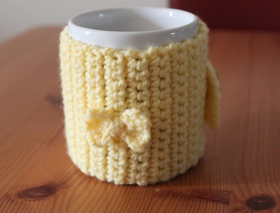 Yellow Mug Cozy With Bow - Free International Shipping