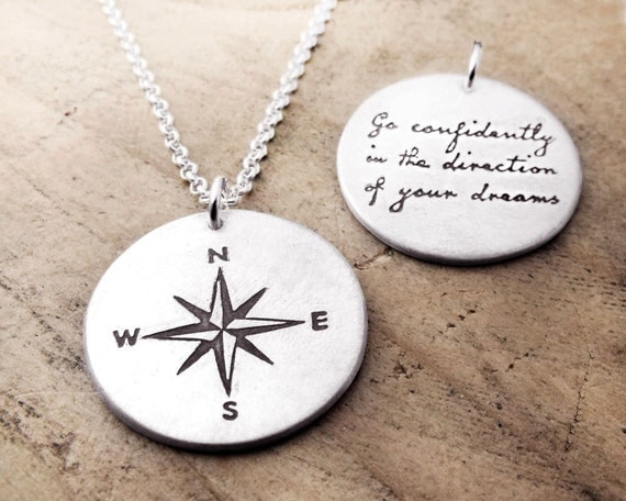 Graduation - Thoreau inspirational quote necklace - Compass jewelry