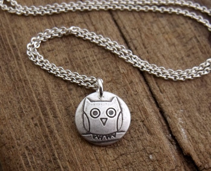 Owl necklace - tiny silver pendant owl jewelry
