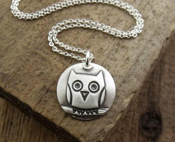 Silver owl necklace number 2 on silver chain