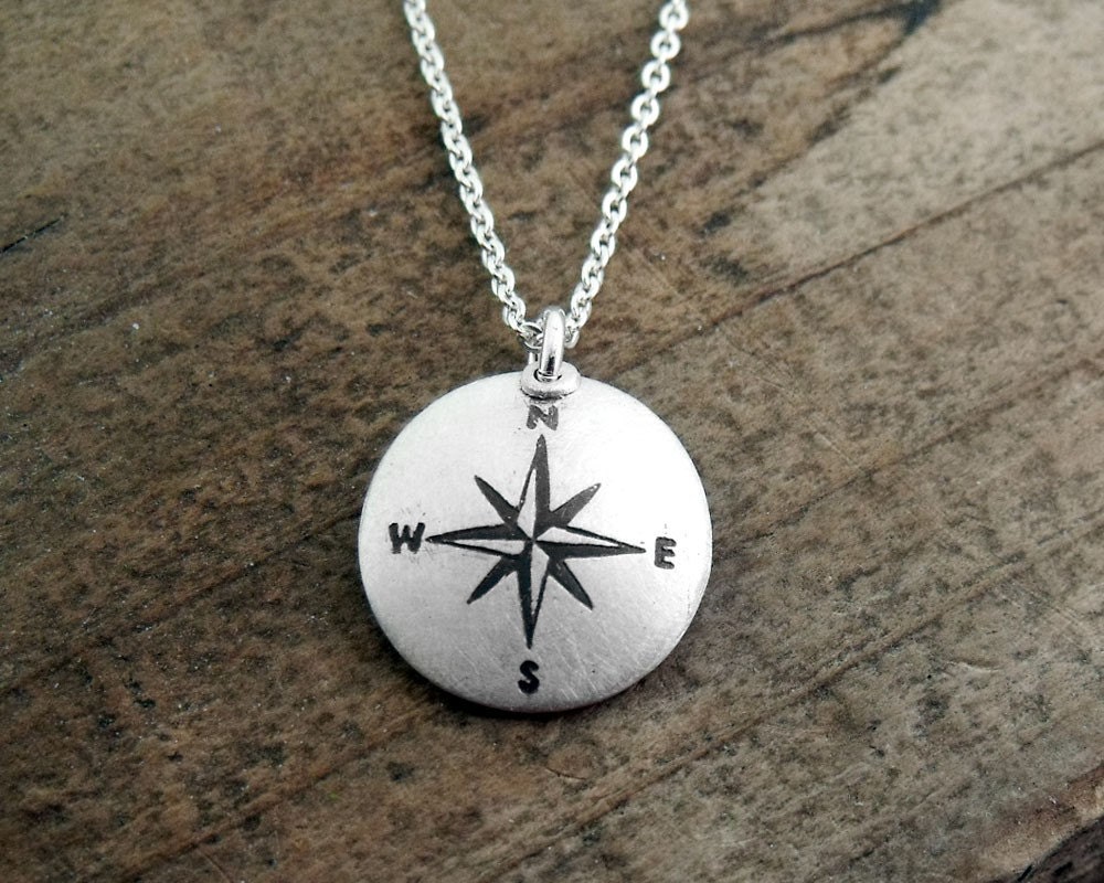 Compass necklace - silver handmade Compass rose
