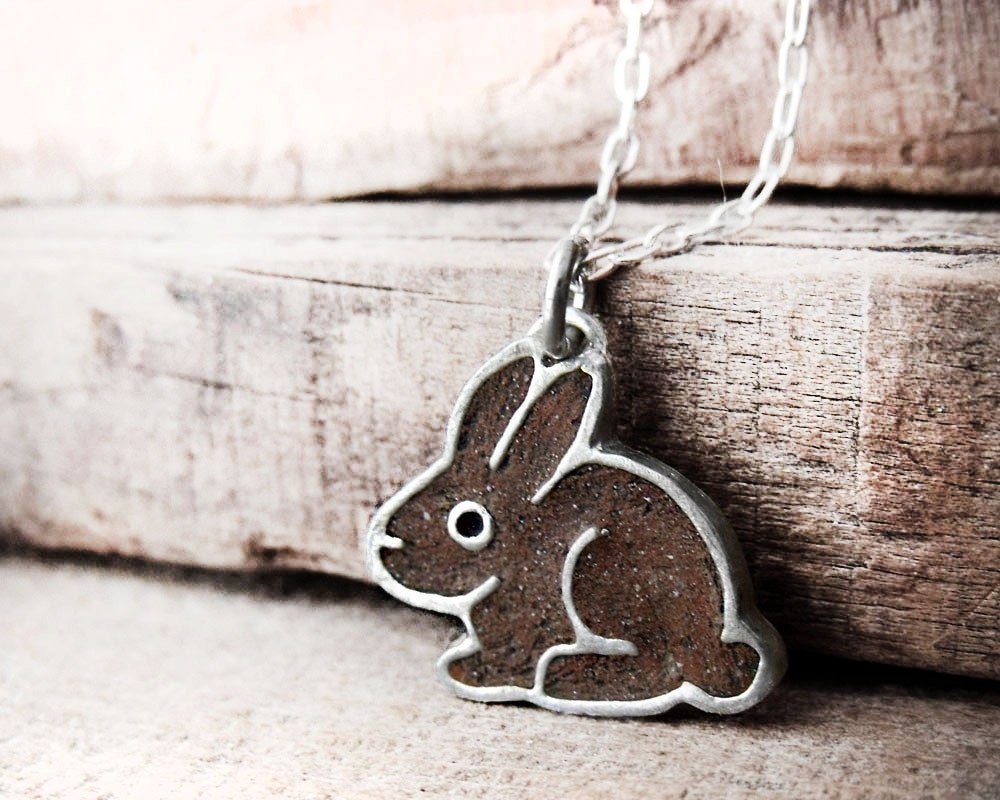 Bunny rabbit necklace - silver and concrete - made to order