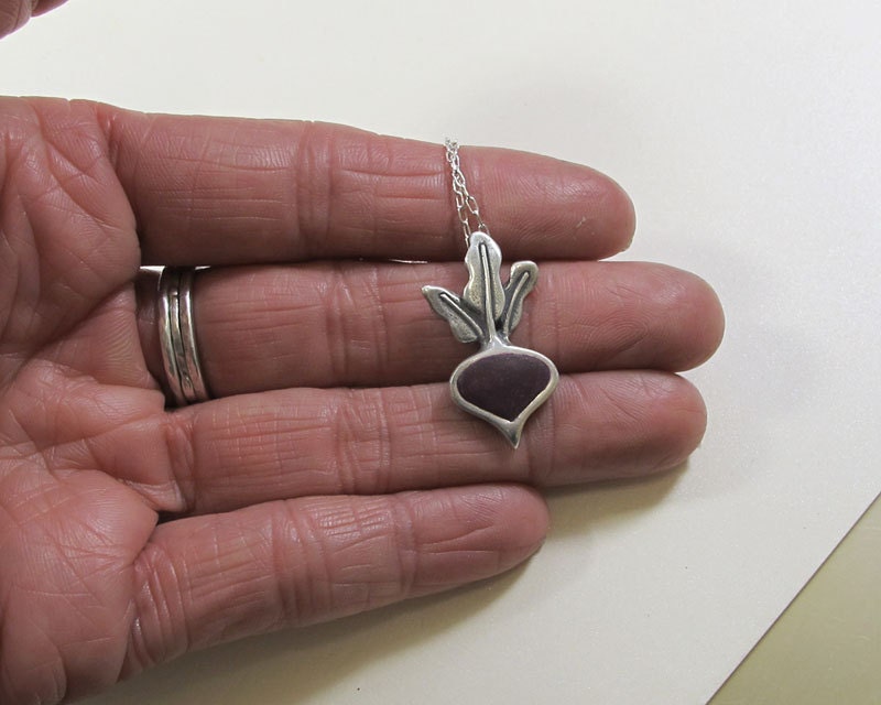Beet necklace in sterling silver and concrete - vegetable jewelry beet pendant