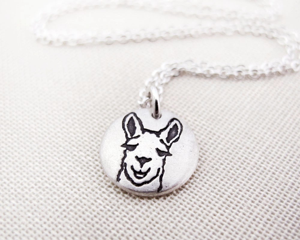 Tiny Llama necklace - silver eco friendly llama pendant reclaimed recycled animal jewelry
