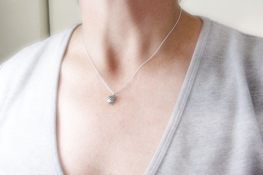 Very tiny owl necklace - silver owl jewelry small pendant eco friendly
