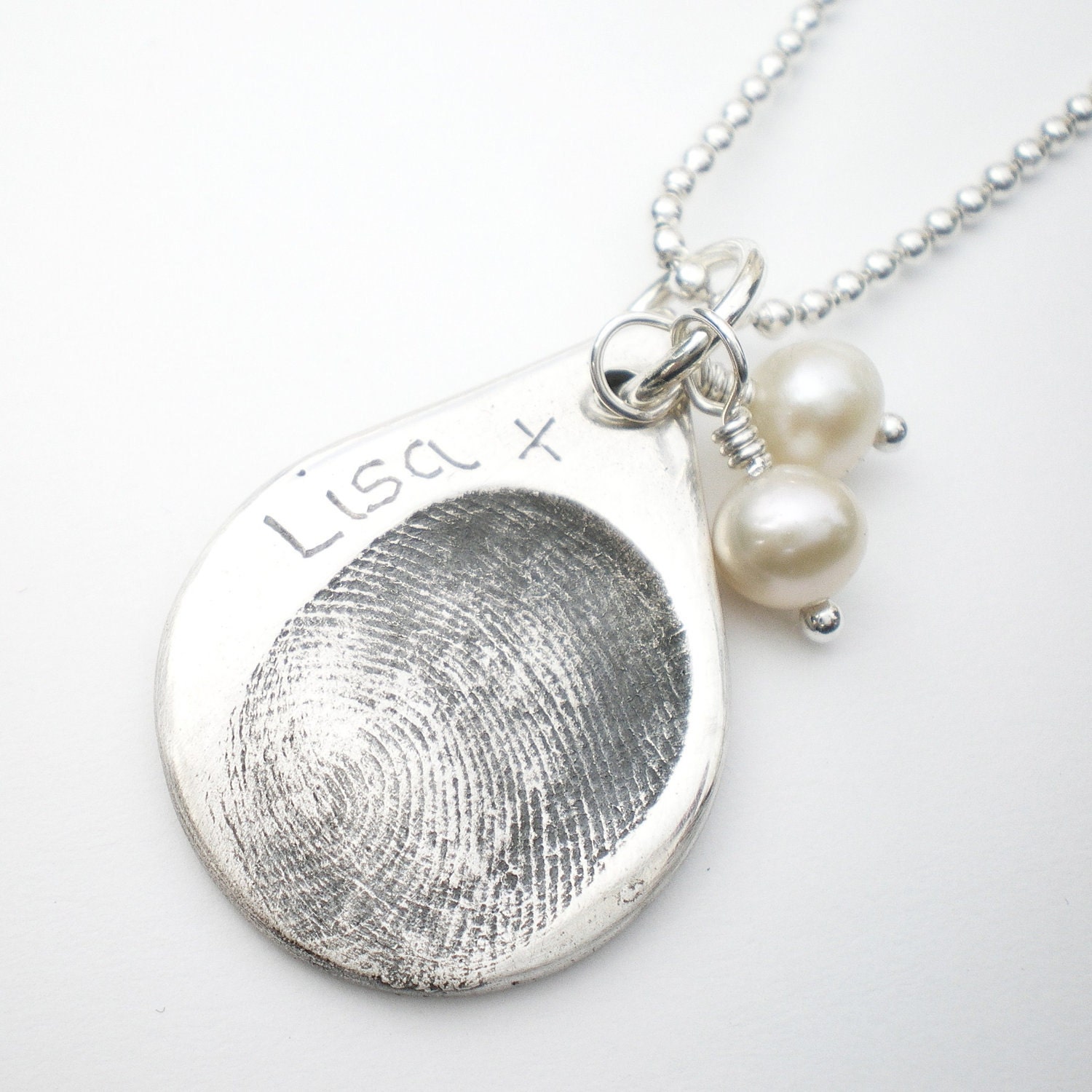 Silver Fingerprint Jewelry, Silver Teardrop Pendant, Baby Fingerprint Jewelry, Silver Fingerprint Necklace, Customized, Personalized, Bride