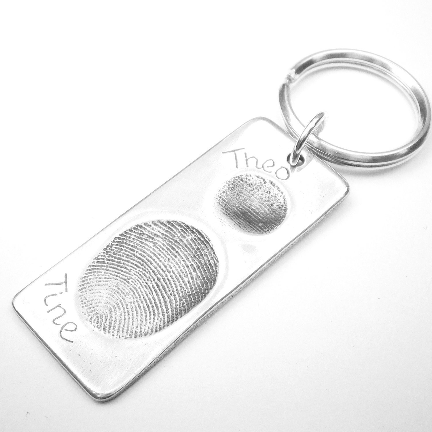 Silver Fingerprint Jewelry, Personalized Dad Keychain, Fathers Day, Baby Fingerprint Jewelry, Military, Customized Jewelry