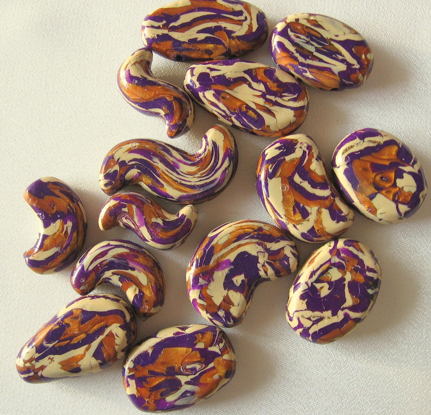 Creamy Gold Purple Polymer Clay Beads