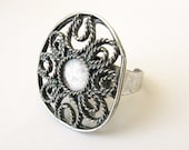 Antiqued Silver Filigree Adjustable Ring