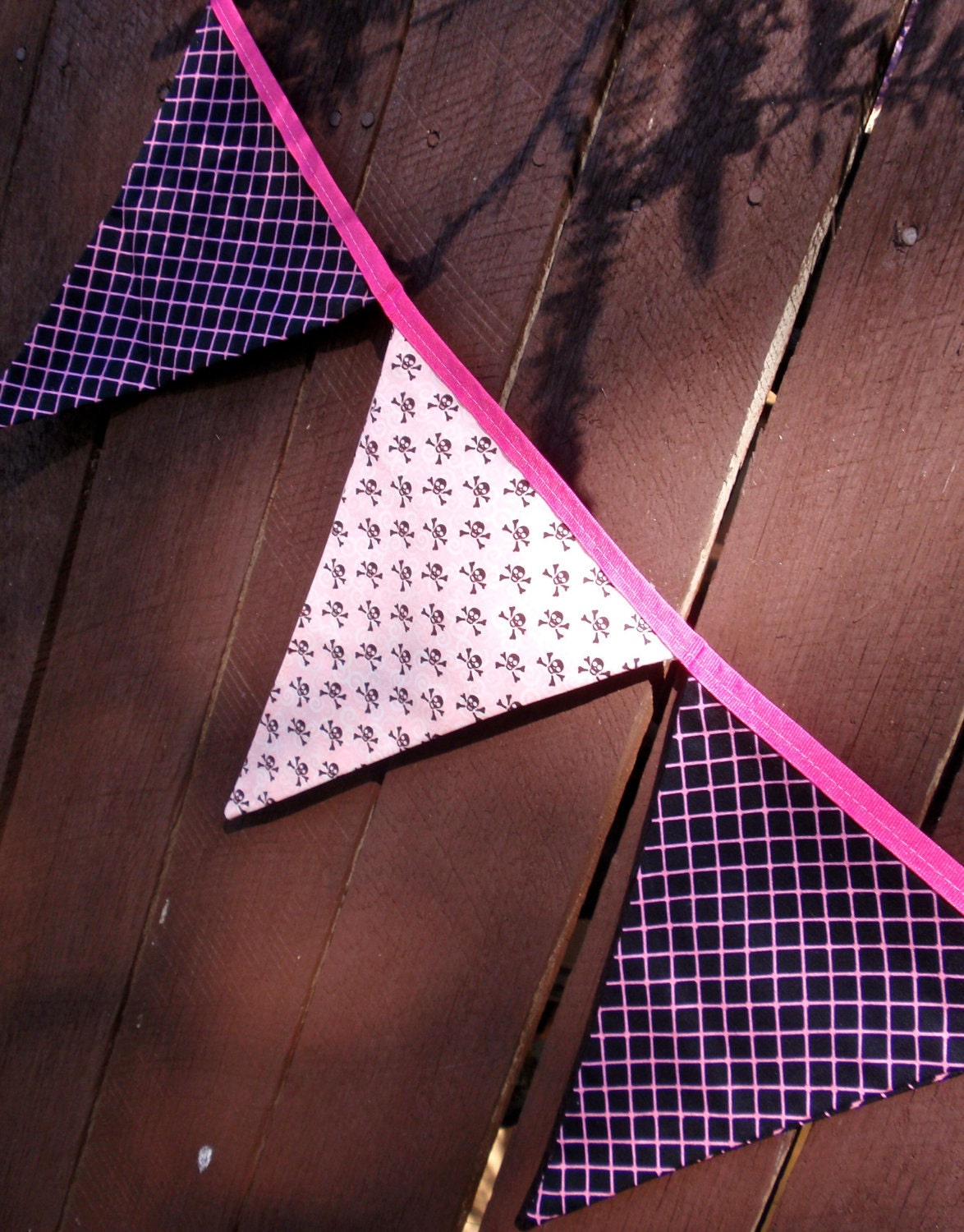 Bunting / flags / pennant strings - Pink Skull & Crossbones Il_570xn