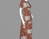 TAPA TIKI Print Vintage 60's Hawaiian Maxi Dress S