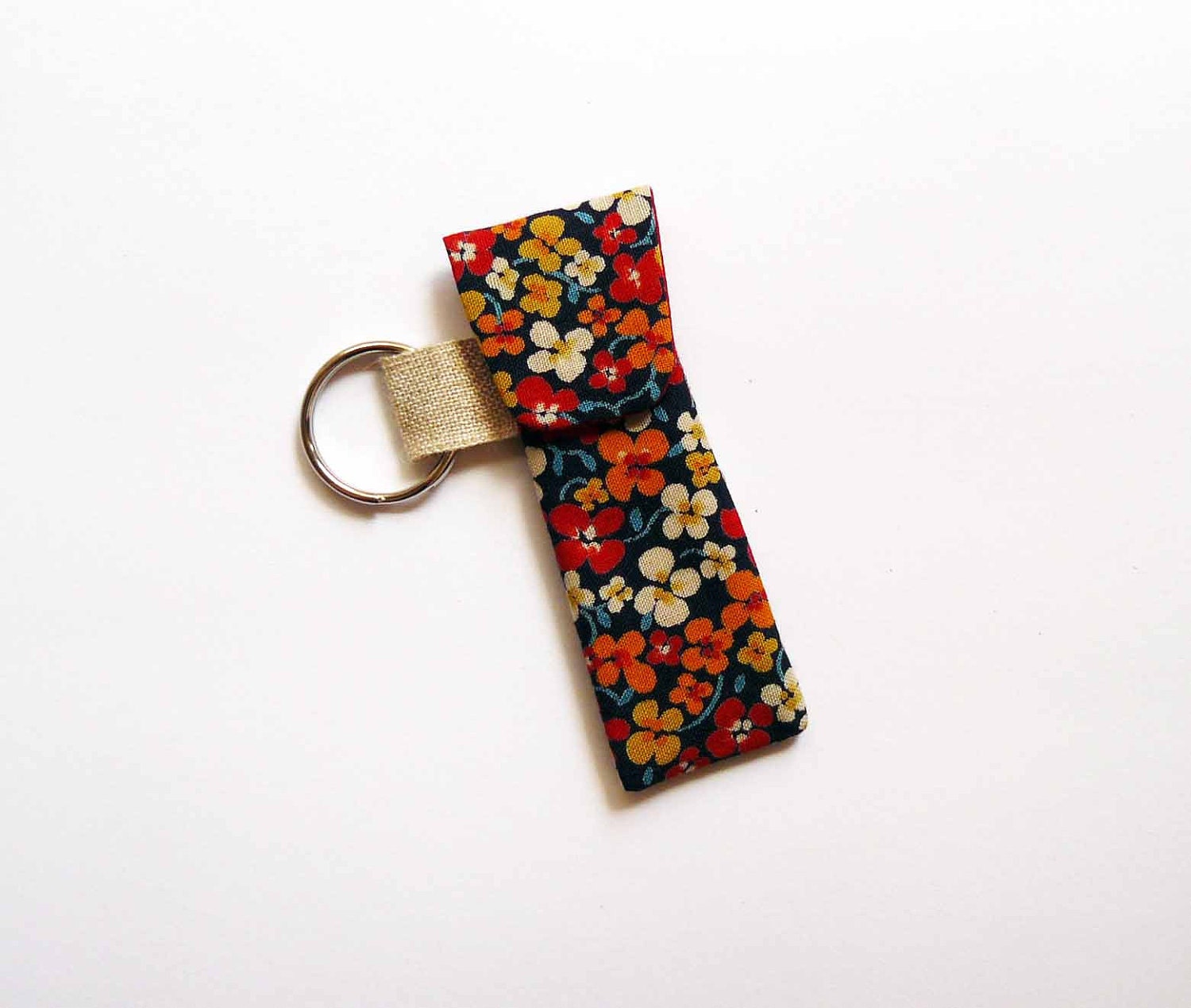 lip balm or usb stick holder keyring. vintage floral fabric