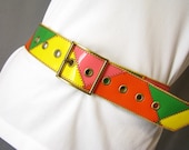 Patchwork Belt Vintage 1970s Citrus Patent Leather Wide Adjustable Belt Up To Modern Size 12 Medium - bytheway
