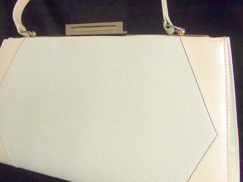 Ivory 1970s Purse Faux Snakeskin Vintage Corelli Handbag