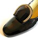 Vintage 1960s / 1970s Black Patent Vinyl Pumps with Gold Chain, Size 8 B
