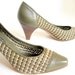 1980s Olive Green Woven Spectator Nickels Pumps Vintage Shoes Size 6.5AA