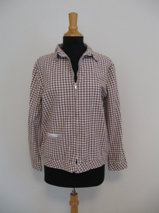 vintage 1960s Cotton white and brown Spring jacket Small