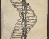 Large Original Woodcut Surreal Male Figures Classic Pose Human Tower on Fiber Handmade Paper