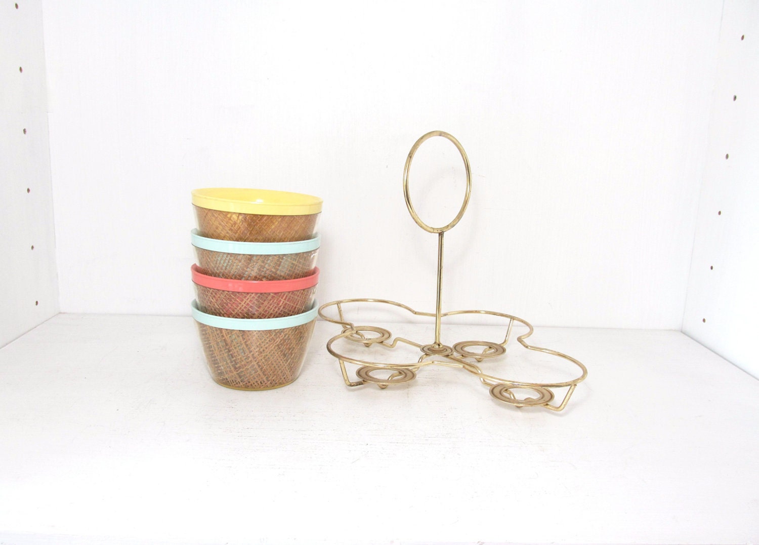 Vintage Colorful Bowls And Holder