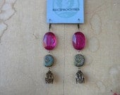 Vibrant Vintage Fuschia & Ammonite Beaded Boho Chandelier Earrings