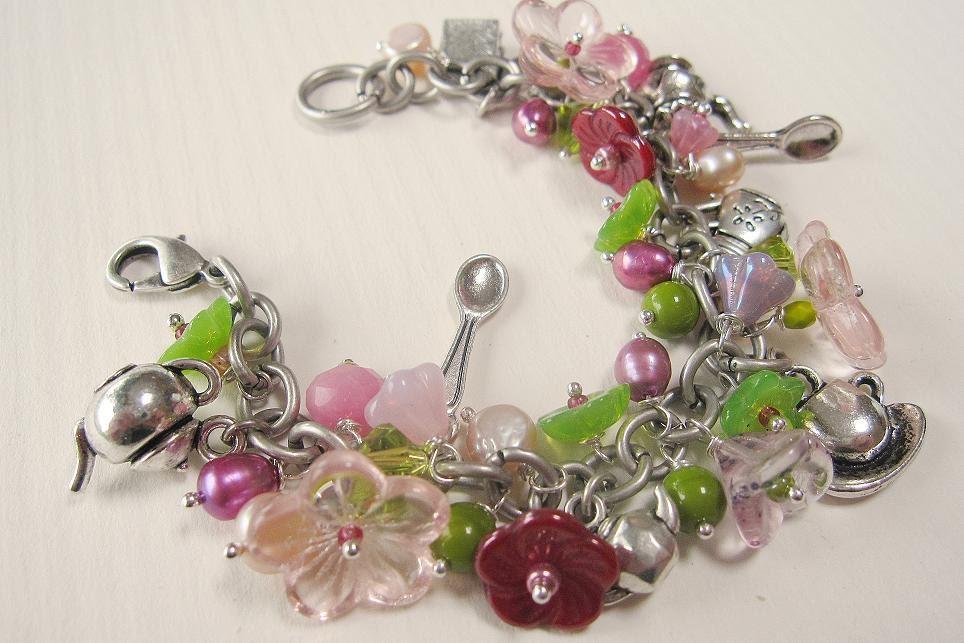 Tea and Flower Charm Bracelet, Vintage