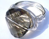 Smoky Swarovski Crystal Wire Wrapped Ring
