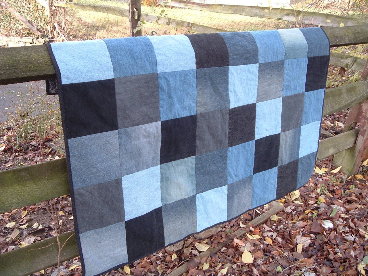 Contemporary Baby Crib Quilt from Recycled Denim