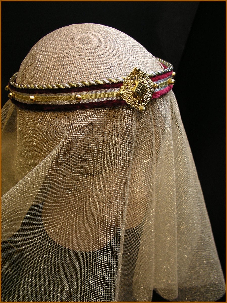 Golden Princess Goddess Red Velvet Beaded Circlet Headdress