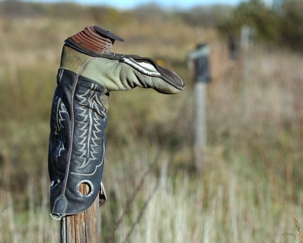 Cowboy Art - Cowboy Boot on Fencepost - Nebraska Photograph - Fine Art Photograph