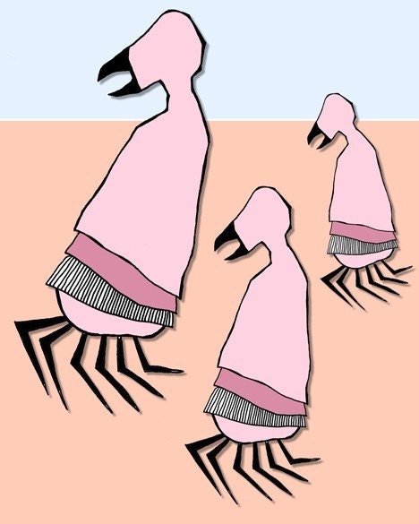 Flamingocrabs Digital Illustration Weird Drawing Art Print