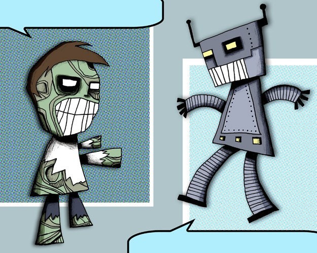 Zombie Robot Mega Fight Art Print