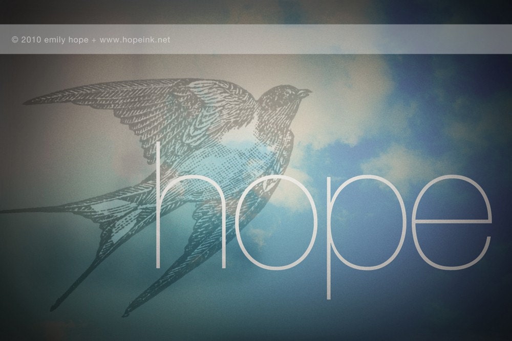 Vintage Design Art Print, Hope, Winged Bird (8x10)