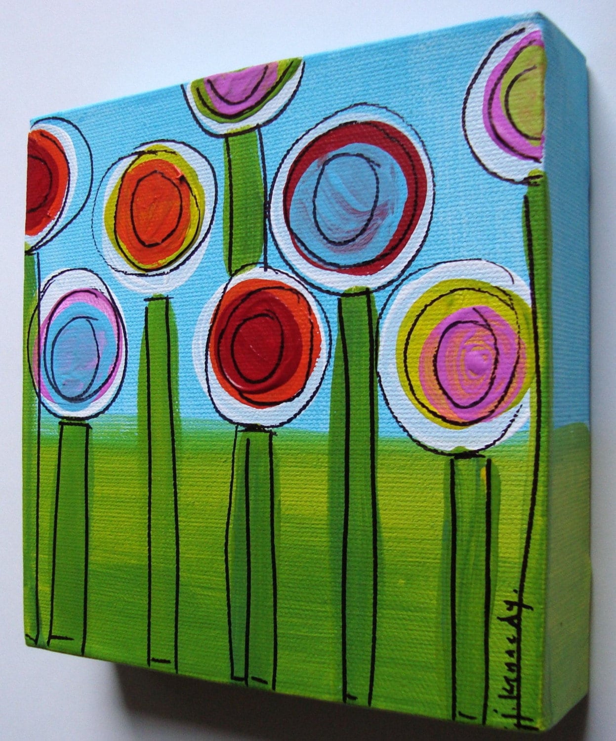SUMMER POPPIES original canvas painting 6X6 by jenkennedydesigns