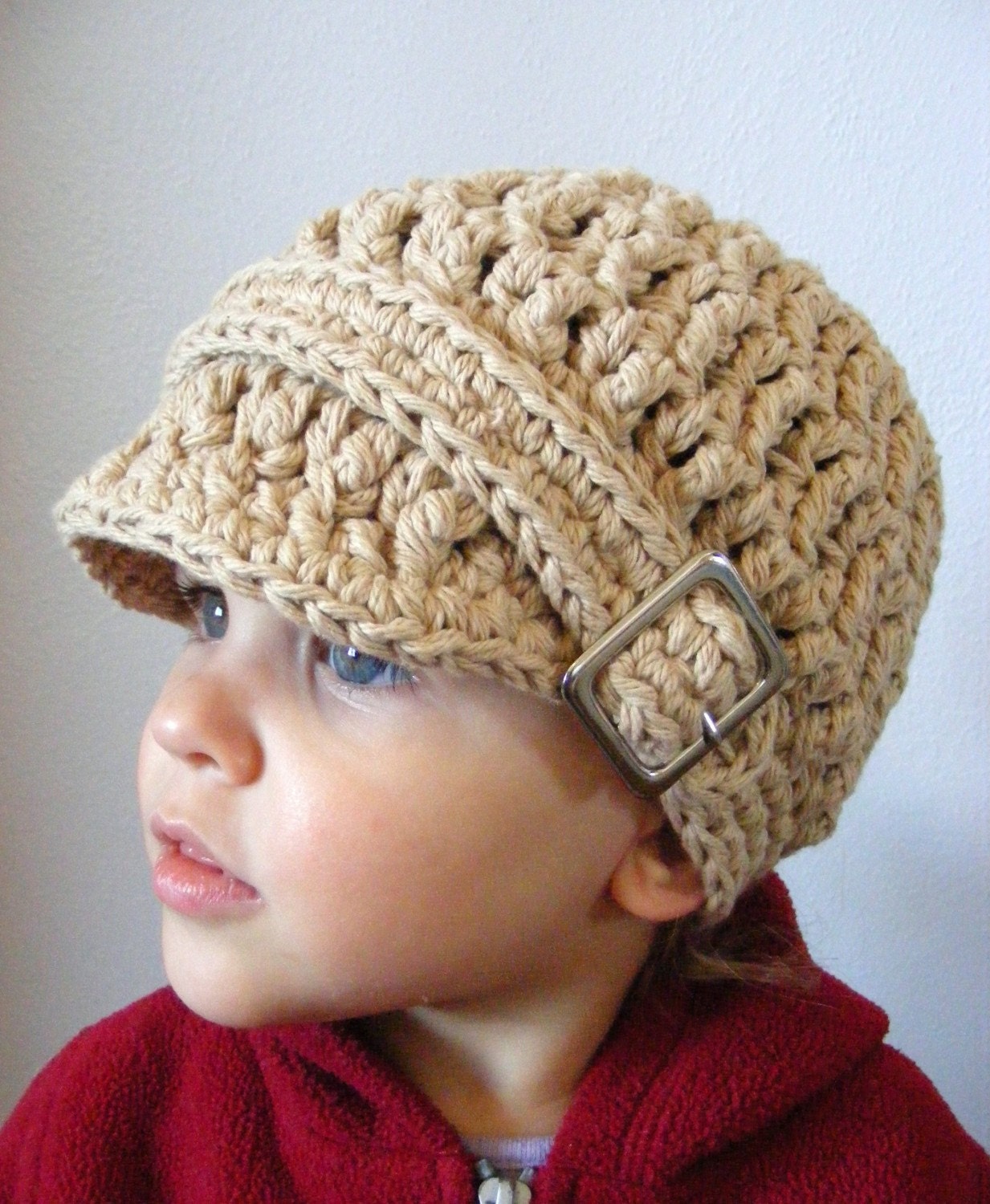 Toddler Hat, 1T to 2T Toddler Boy Crochet Cotton Visor Hat Square Buckle Beanie - Khaki Trendy Visor Beanie with Buckle for Toddler Boys