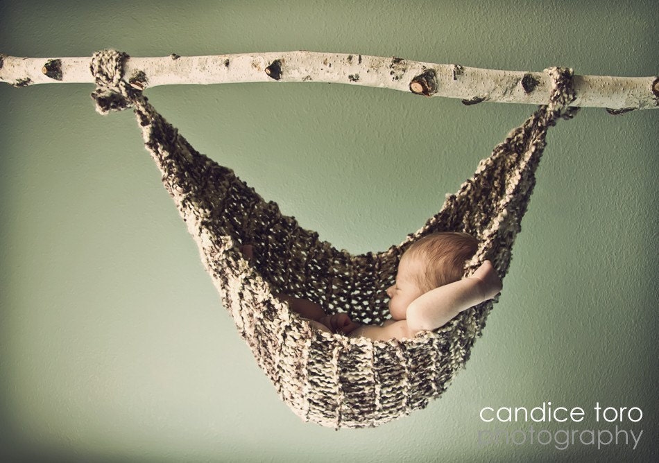 Hand Knit Baby Hammock Newborn Photo Prop, Birch Color - Other colors available - Over 800 Hammocks Sold - Original Designer - Ready to Ship