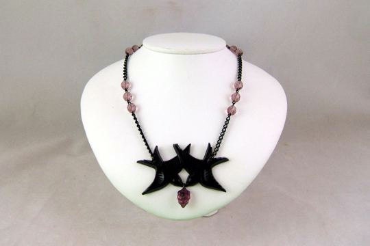 Dinner For Two Necklace - Elegant Vintage Crows (or Ravens) Eating Glass Grapes - Limited Edition of 5 - Last One