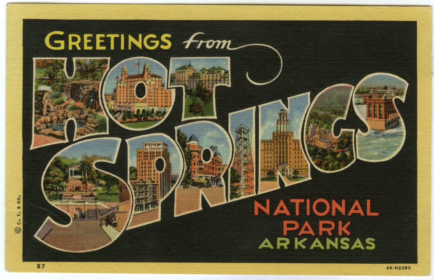 Hot Springs National Park Arkansas Linen Large Letter Postcard - Never Used - 1956 (4A-H2080)