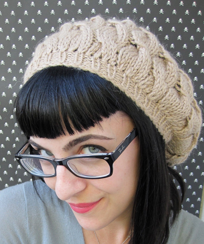 SUPER SALE Delirium Tremens Slouchy Cabled Beret in Vanilla Almond