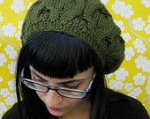 SUPER SALE Daisy Cutter Slouchy Cabled Beret in Olive Twist