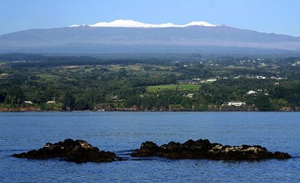 Mauna Kea Fine Art Photography Nature - Big Island Hawaii Volcano - Hawaiian Snow Capped Mountain on Hilo Bay - Landscape Photography