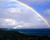 Rainbow Over Lava - Fine Art Nature Photography - Kilauea Volcano Hawaii - Ocean Blue Sky Hawaiian Landscape Photo