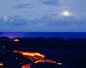 SALE - Lava Moon Volcano Photography Fine Art - Kilauea Volcano Big Island Hawaii - Ocean Sky Nature Photography - Night Landscape Photo