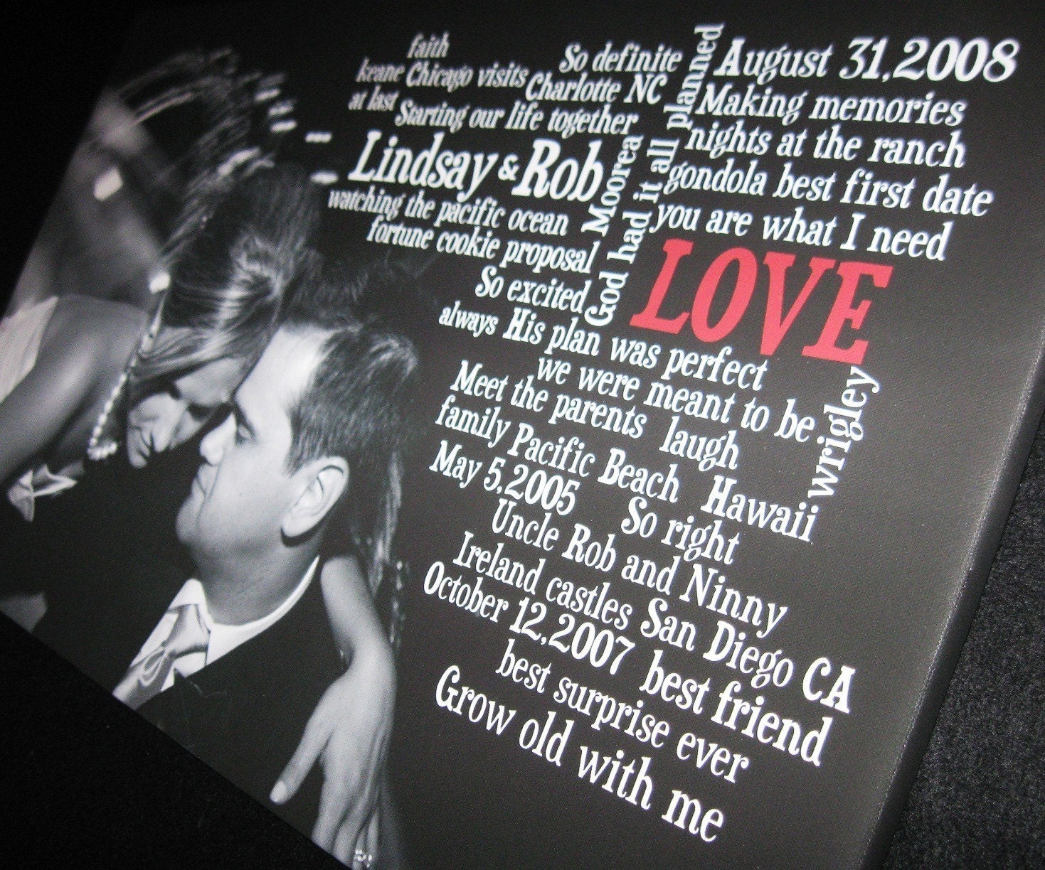 Gift Just Married Canvas Portrait and Word Art Wedding, Engagement Photo and Words, Vows,12x16